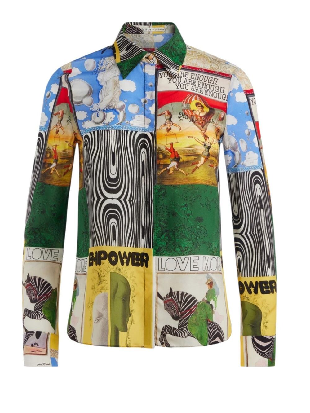 Alice + Olivia Willa Silk Print Graphic Abstract Enough Power Blouse